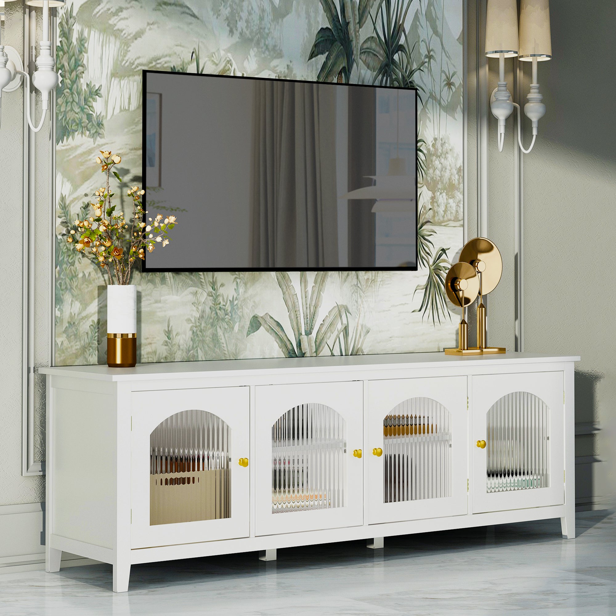 71" Antique White TV Stand | Solid Wood Media Console