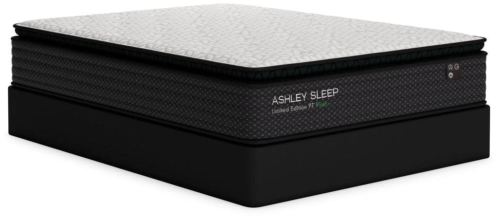 Black mattress with quilted white top and Ashley Sleep logo on side