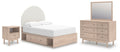 4-piece bedroom storage set with bed, dresser, mirror and nightstand, tan wood finish