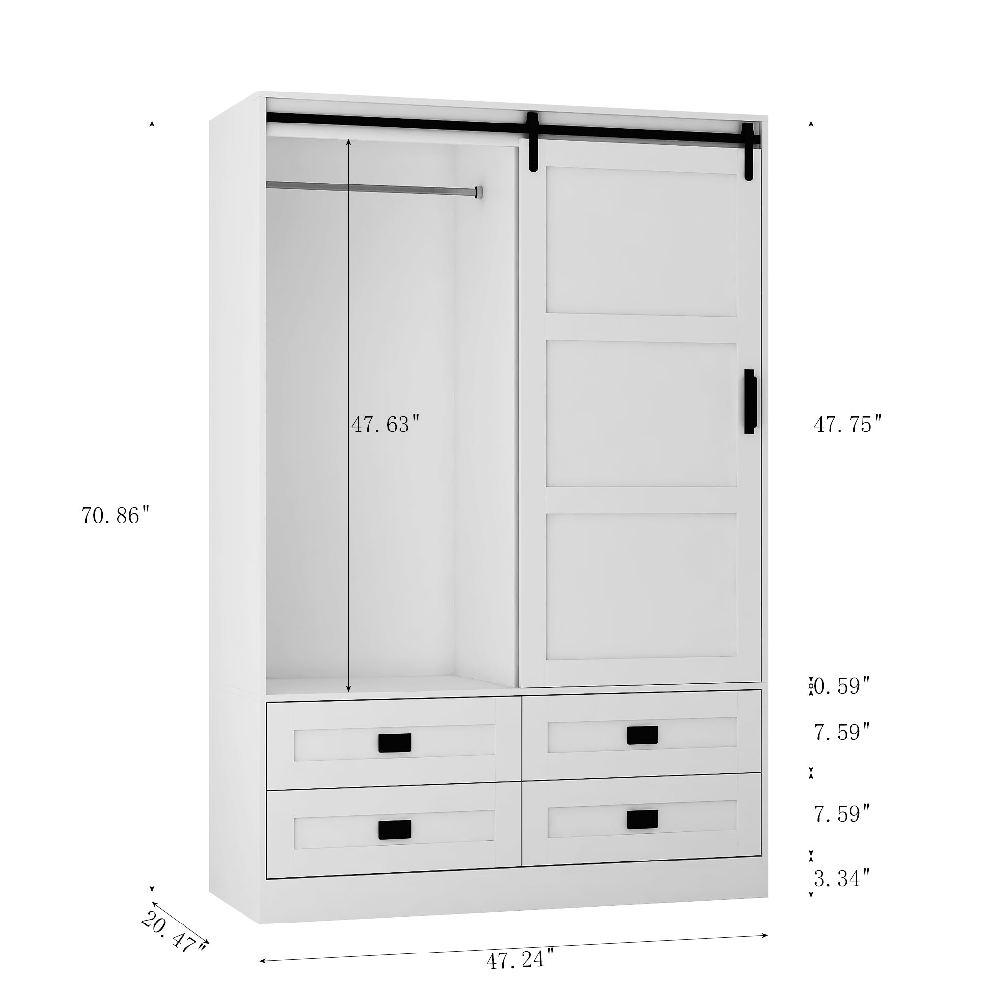 Rustic Armoire Wardrobe with Hanging Rod & Drawers