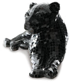 Black mosaic bear sculpture standing with front paws slightly forward