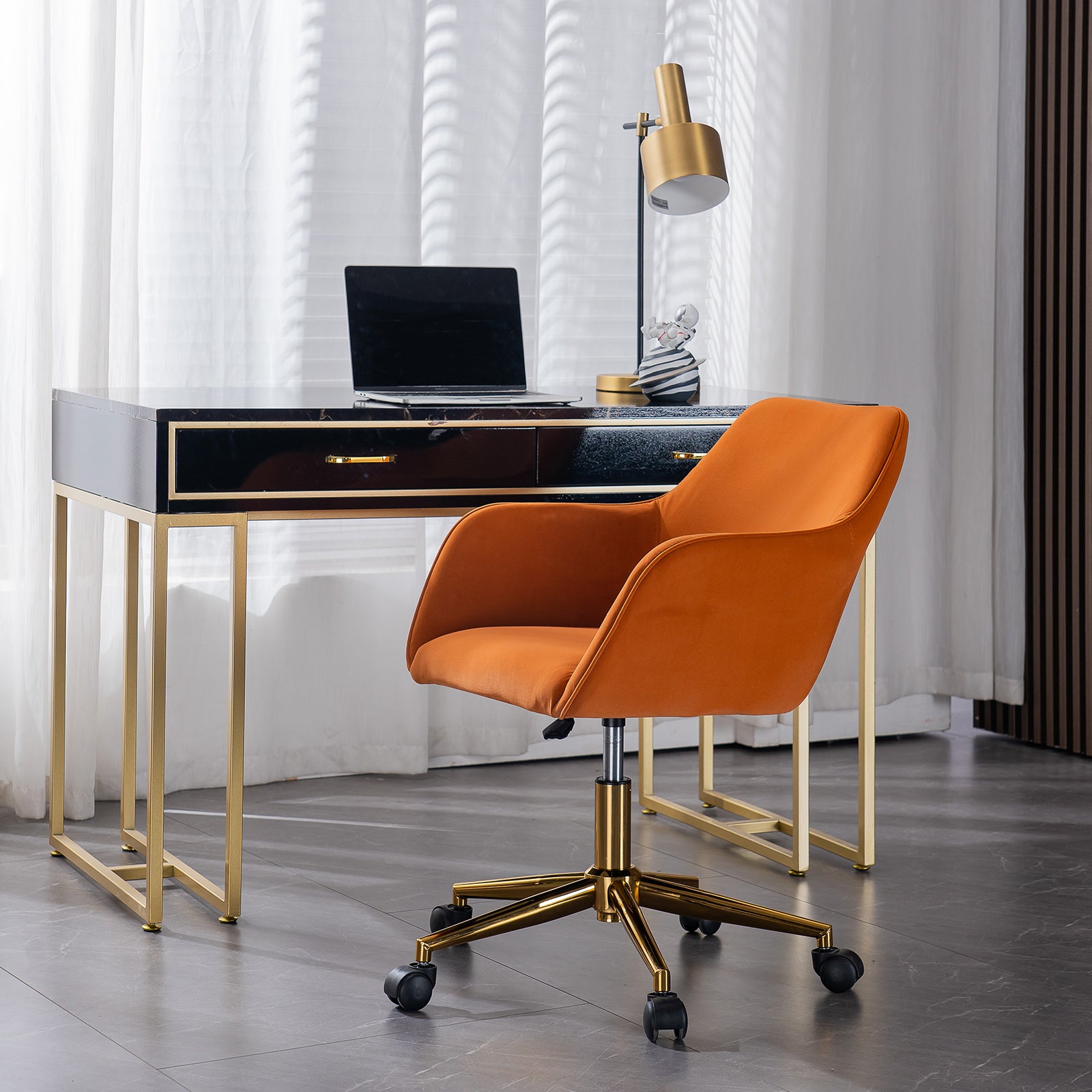 Velvet Adjustable Home Office Chair with Gold Metal Legs