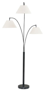 Gibbswellner black metal arc floor lamp with three white fabric shades