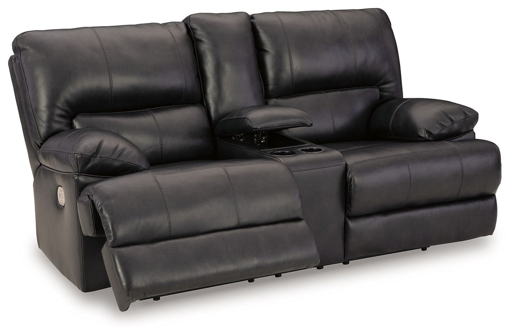 Dark power reclining loveseat with console and adjustable headrests