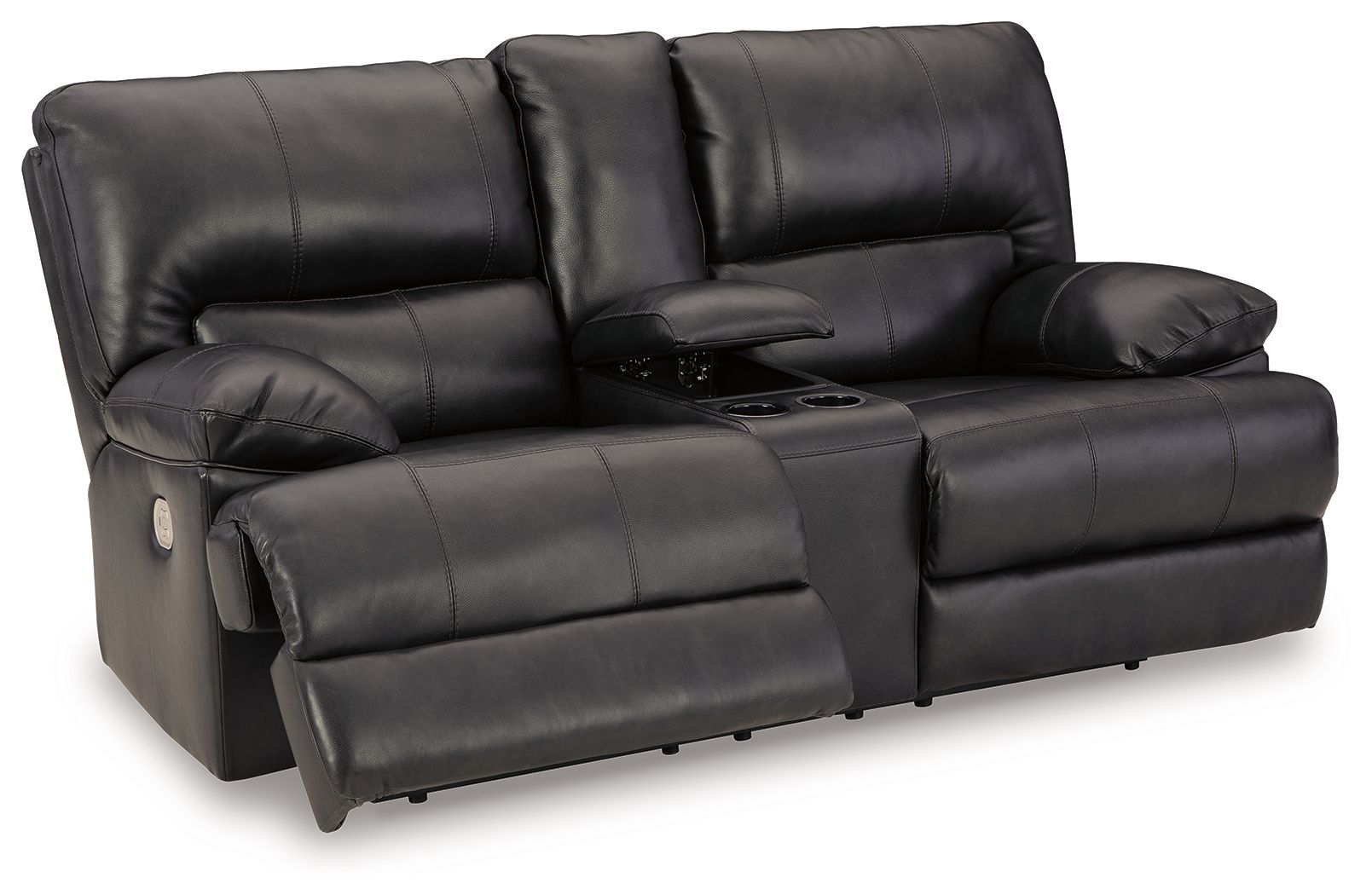 Dark power reclining loveseat with console and adjustable headrests