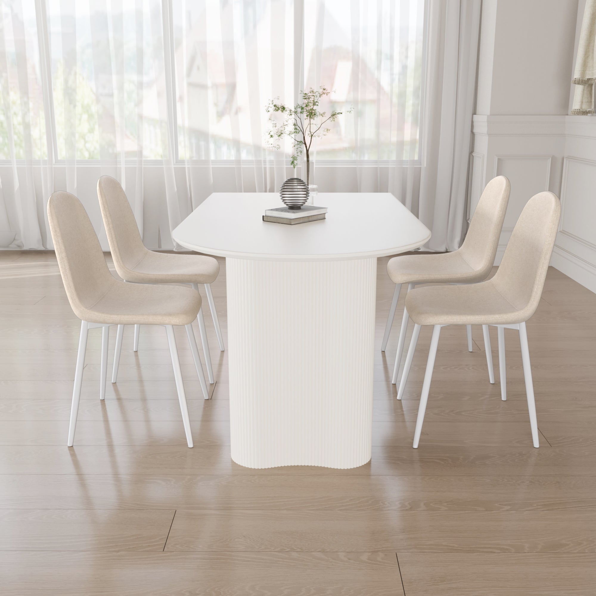 Modern Cream Dining Table & 4 Chairs Set - 63"
