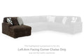 Chocolate-brown LAF corner chaise with ribbed upholstery and gray throw pillow in corner view