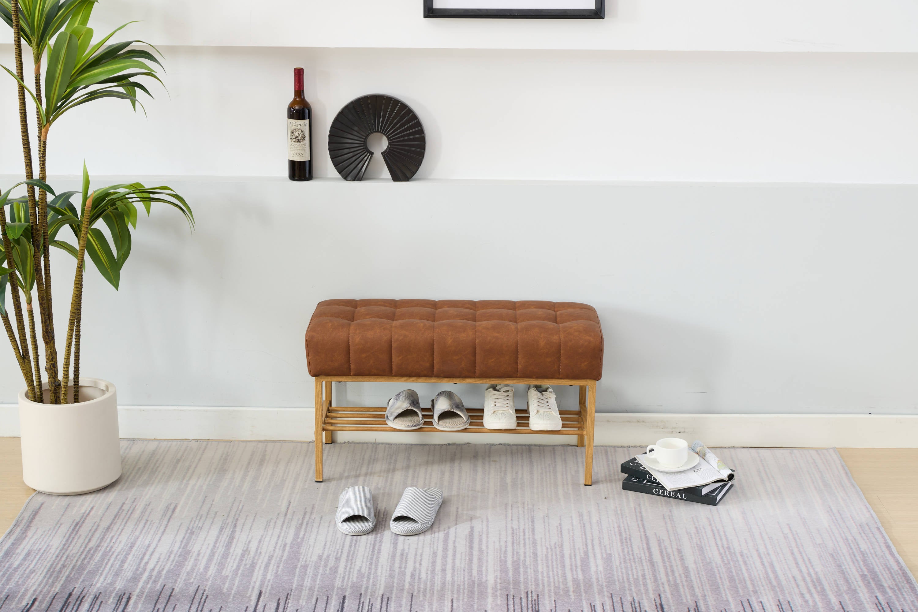Retro Bed Bench w/ Shelf, 300 LB