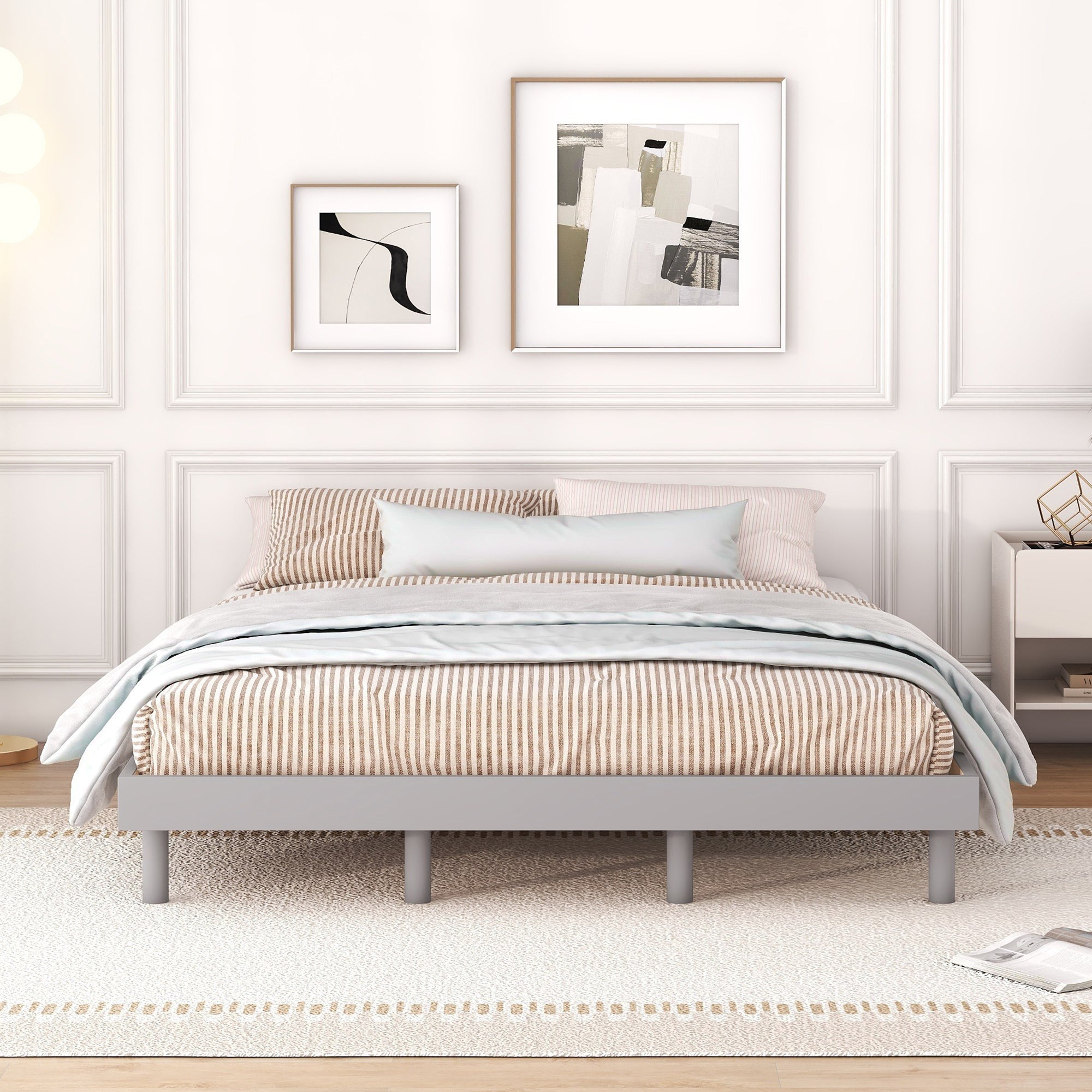 Grey Queen Floating Platform Bed Frame
