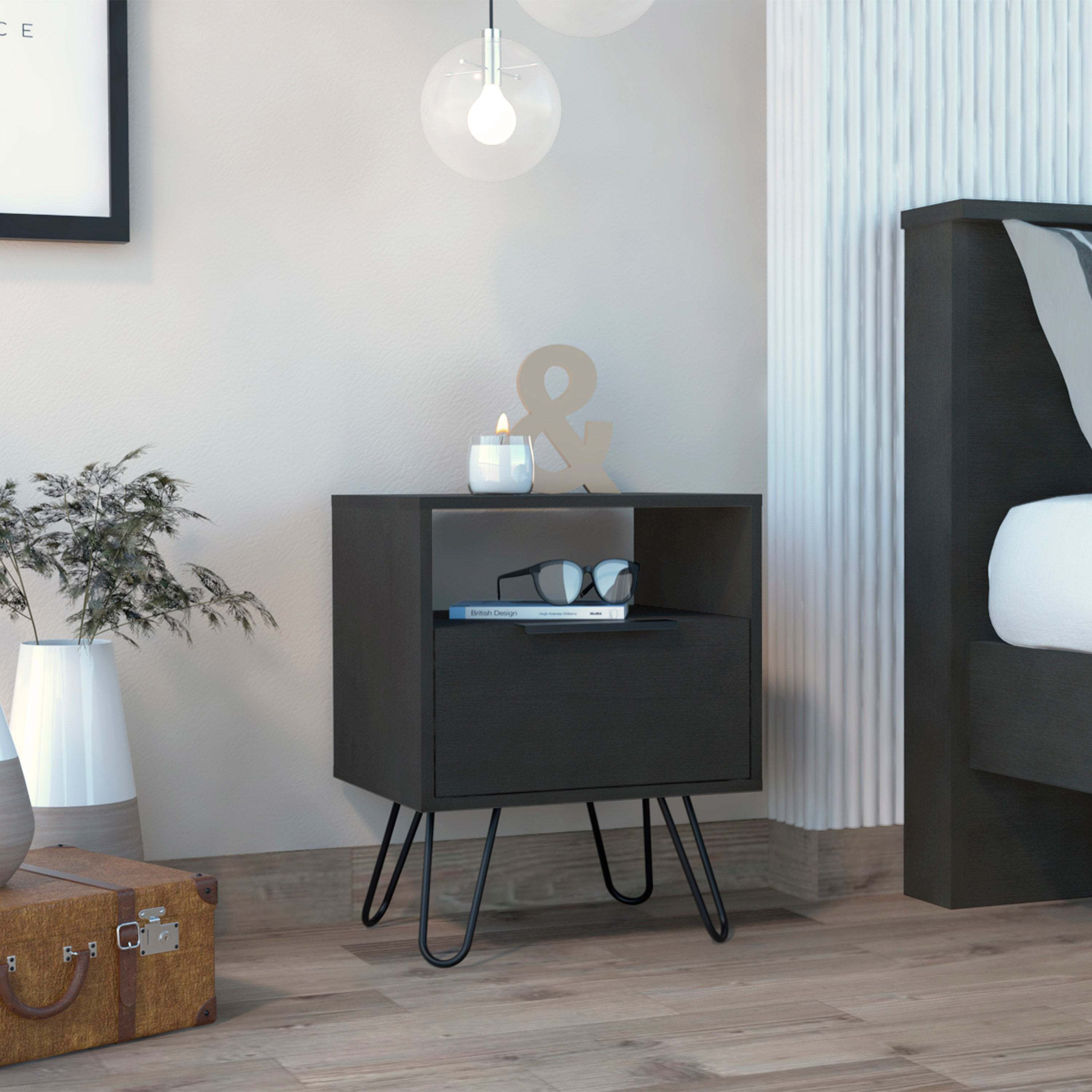 Vienna Nightstand | Shelves & Hairpin Legs | Modern Storage