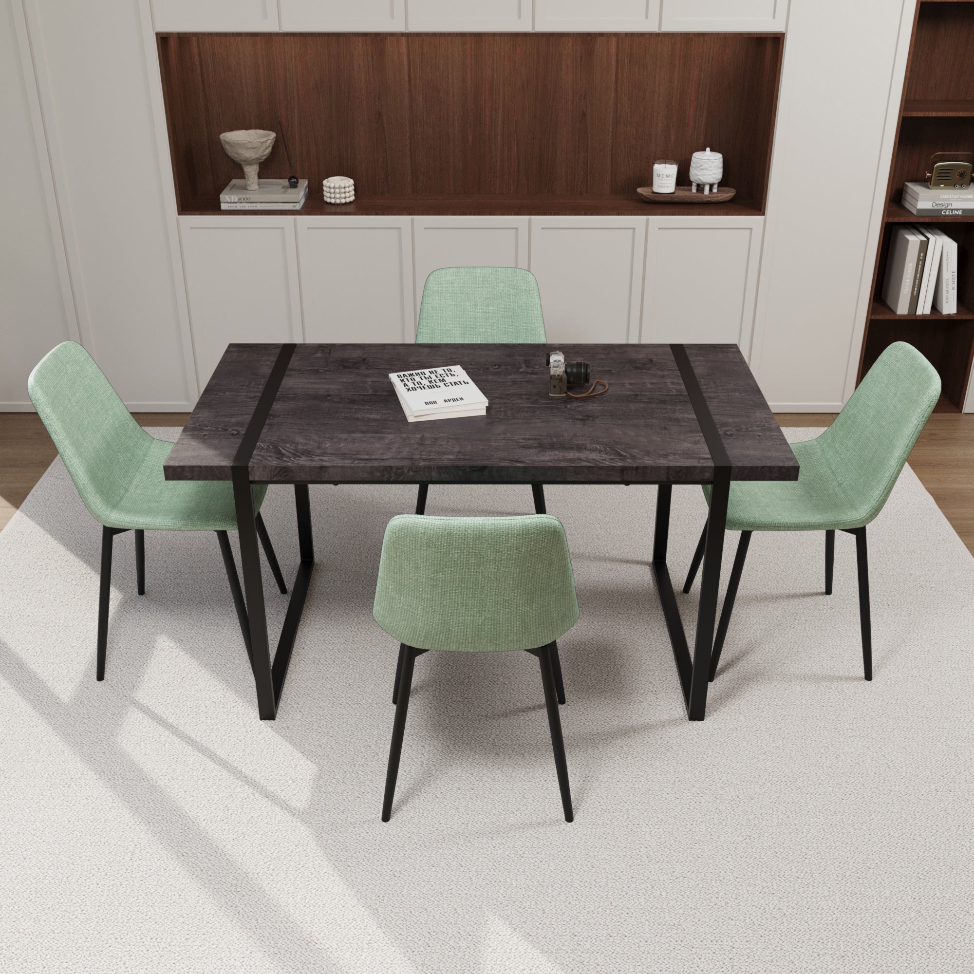 59" Black Dining Table Set w/ Chairs - 4 Pc Set