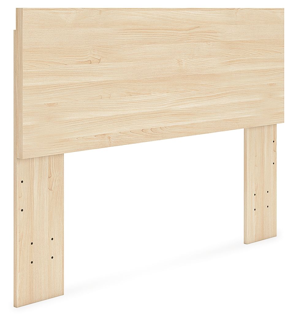 Light wood panel headboard with straight legs and evenly spaced holes on posts.