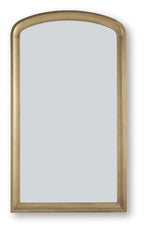Arched floor mirror with slim gold finish frame and clear reflective glass