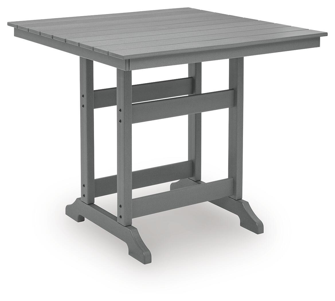 Dark gray square counter table with open lower shelf and sturdy legs