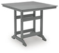 Dark gray square counter table with open lower shelf and sturdy legs