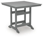 Dark gray square counter table with open lower shelf and sturdy legs