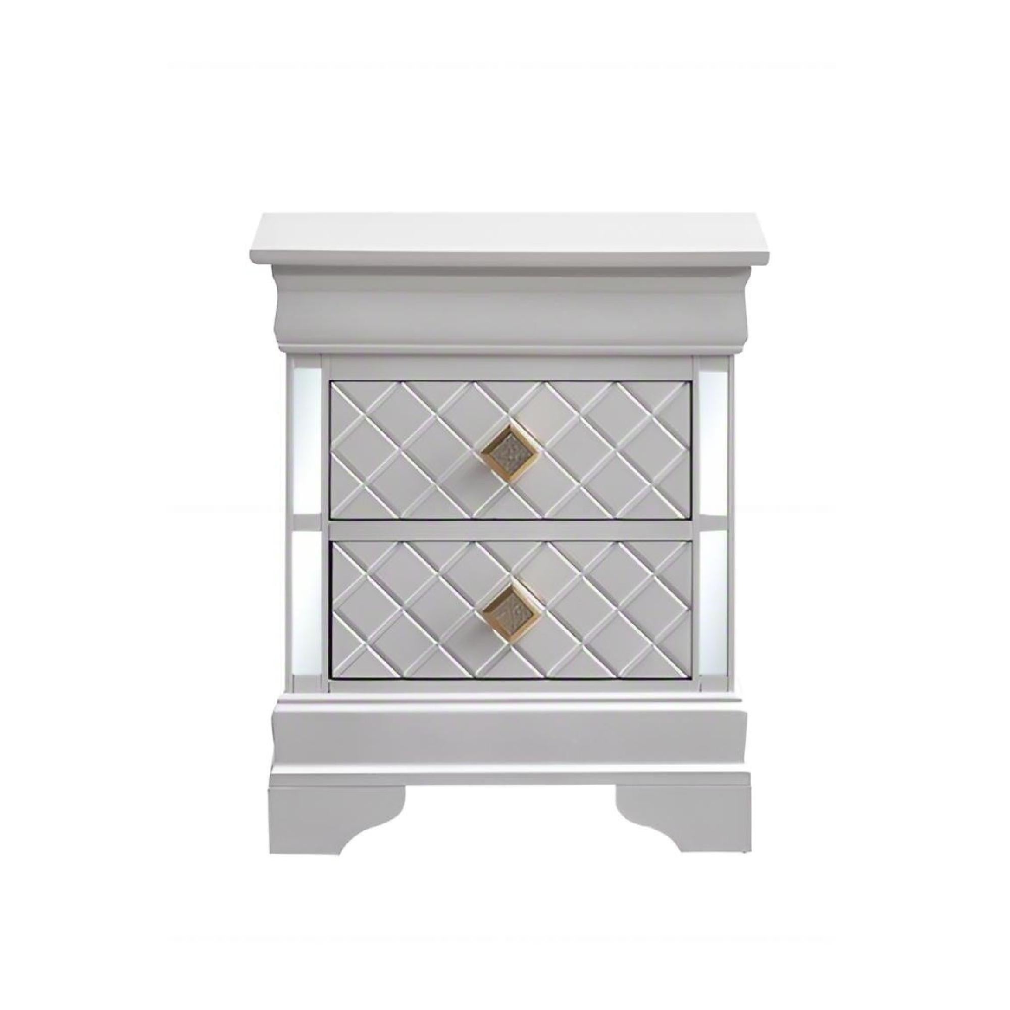 Verona G6735-N Pearl White Nightstand Gold Crystal Wood 2-Drawer