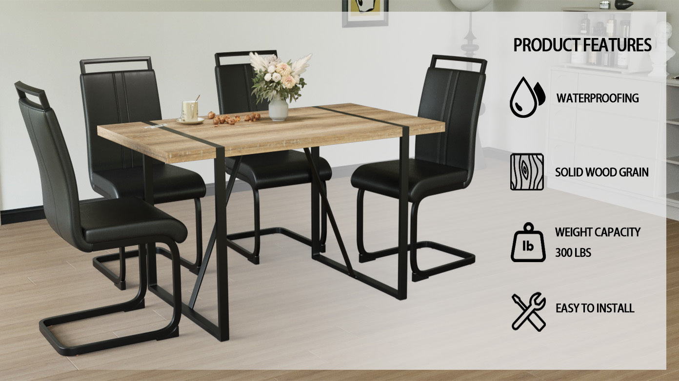 Modern Industrial Dining Table Set - 55" with 4 Chairs
