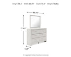 White dresser and mirror with size 60.75 in W, 75.5 in H