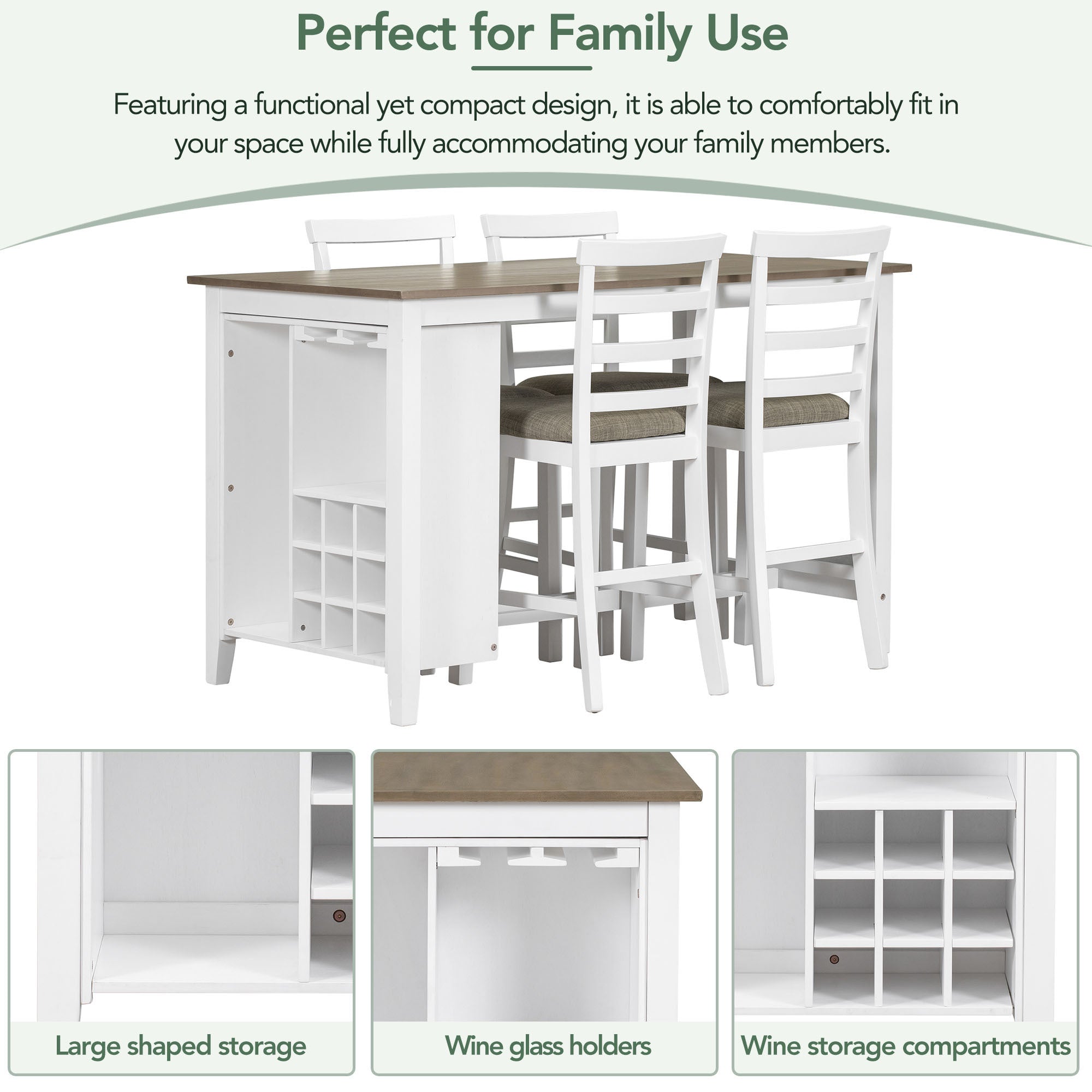 5-Piece Counter Height Dining Set w/ Wine Storage