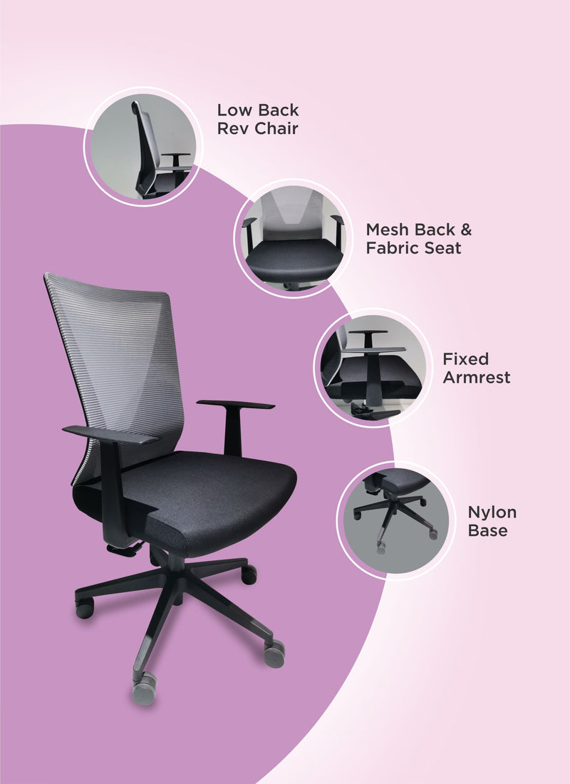 Cox Office Chair - Fixed Armrest - Black & Smoke