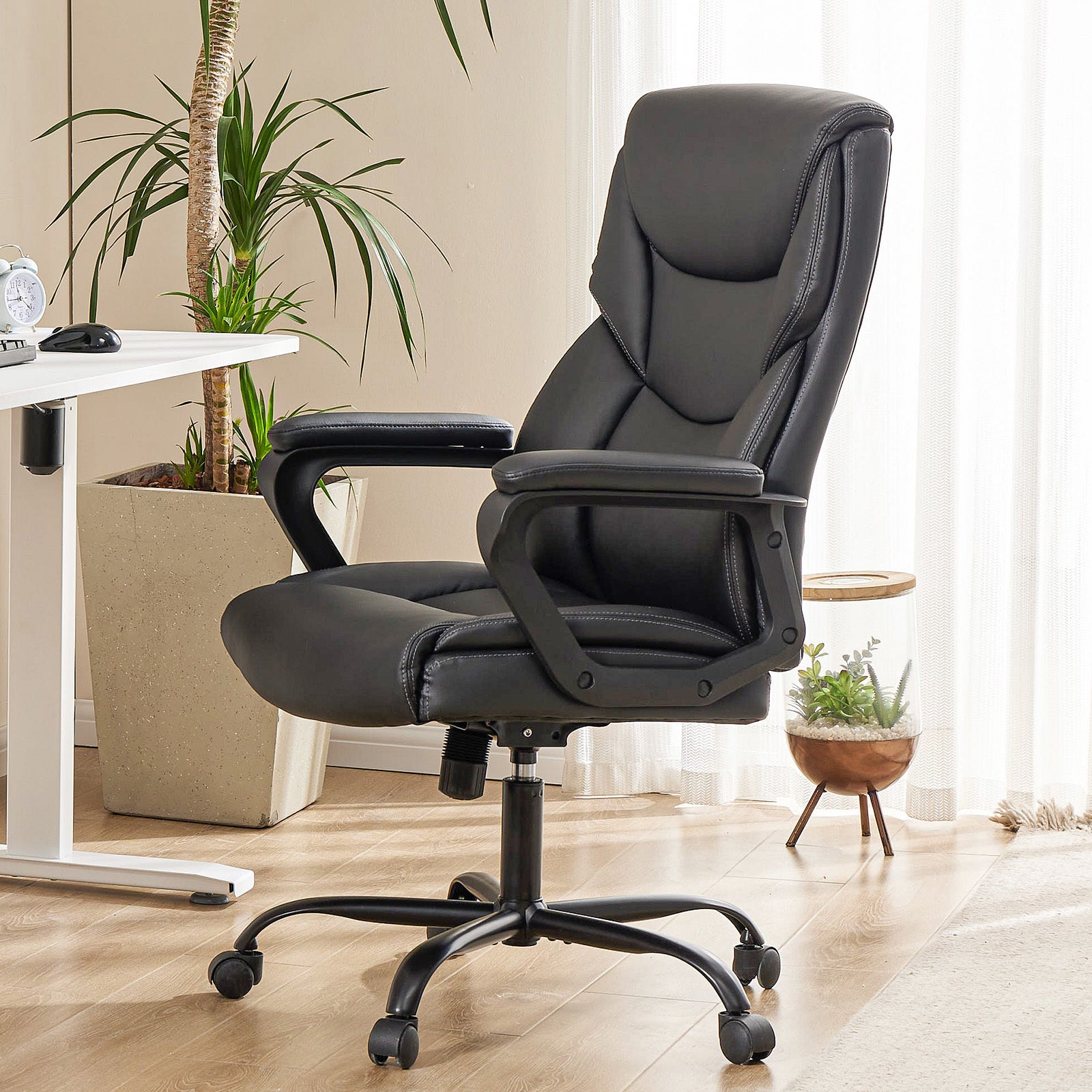 Ergonomic PU Leather Desk Chair with Armrests