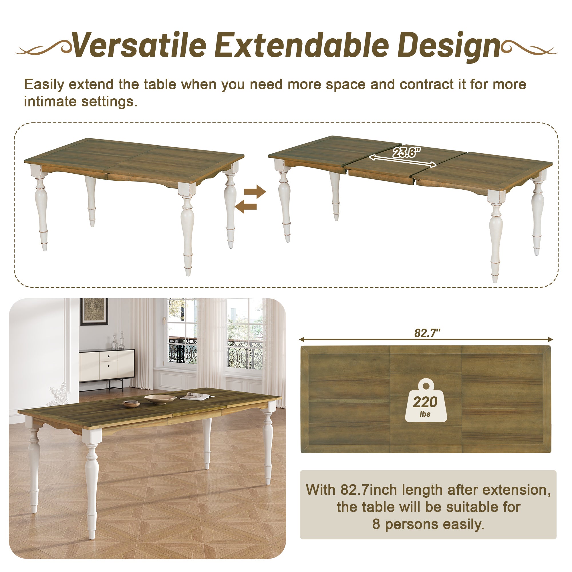 9-Pc. Extendable Dining Set, Brown/Cream
