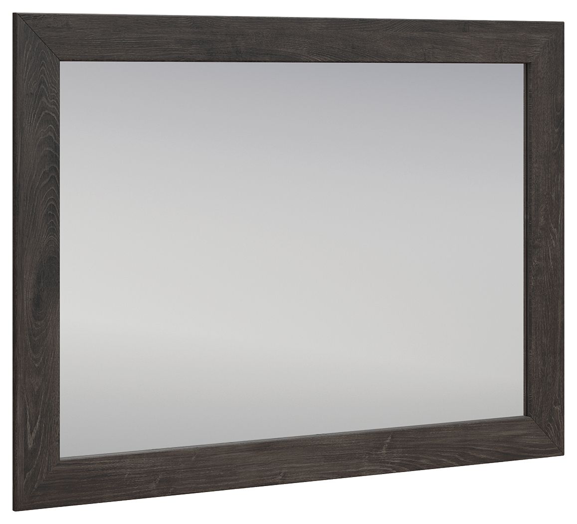 Fraluna bedroom mirror with charcoal wood-look frame, rectangular glass panel
