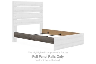 Full panel bed rails, brown-gray finish, side frame section