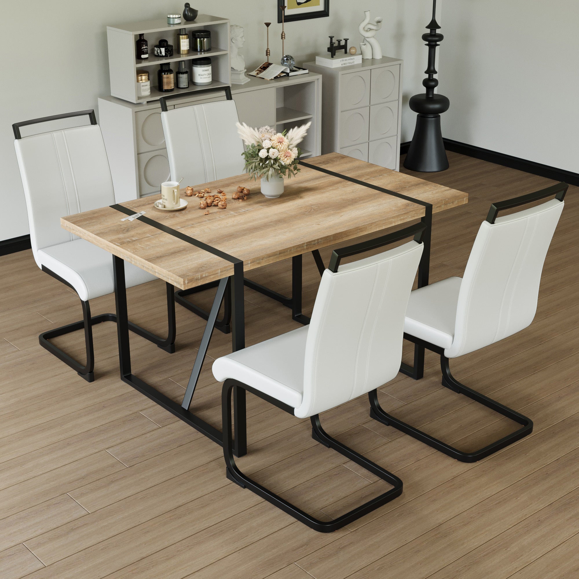 Modern Industrial Dining Table Set - 55" with 4 Chairs