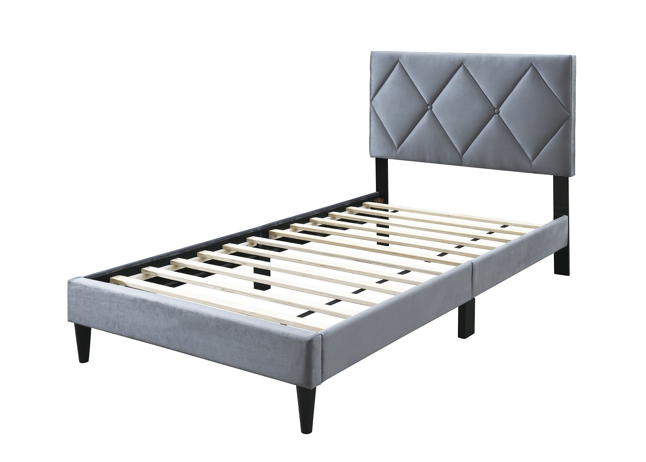 Full Size Grey Velvet Upholstered Bedframe with Adjustable Headboard