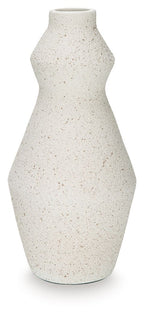 Dawthorne vase in speckled white with hourglass shape and narrow neck