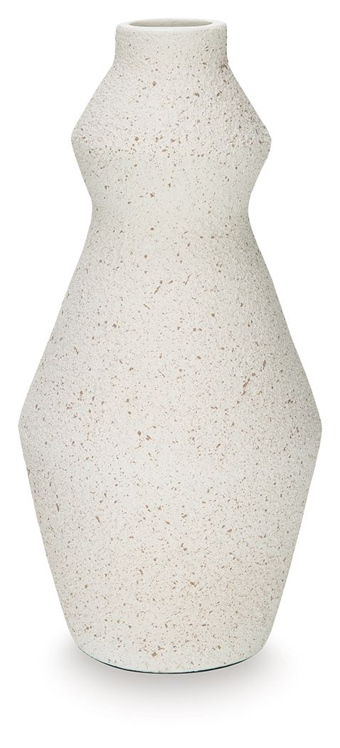 Dawthorne vase in speckled white with hourglass shape and narrow neck