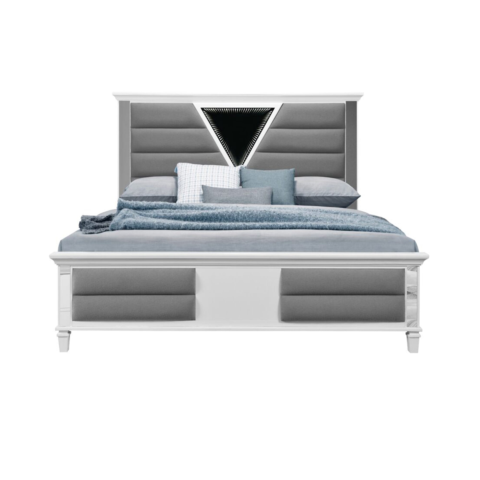 MUHAN White Queen Bed with LED Headboard - Modern Design