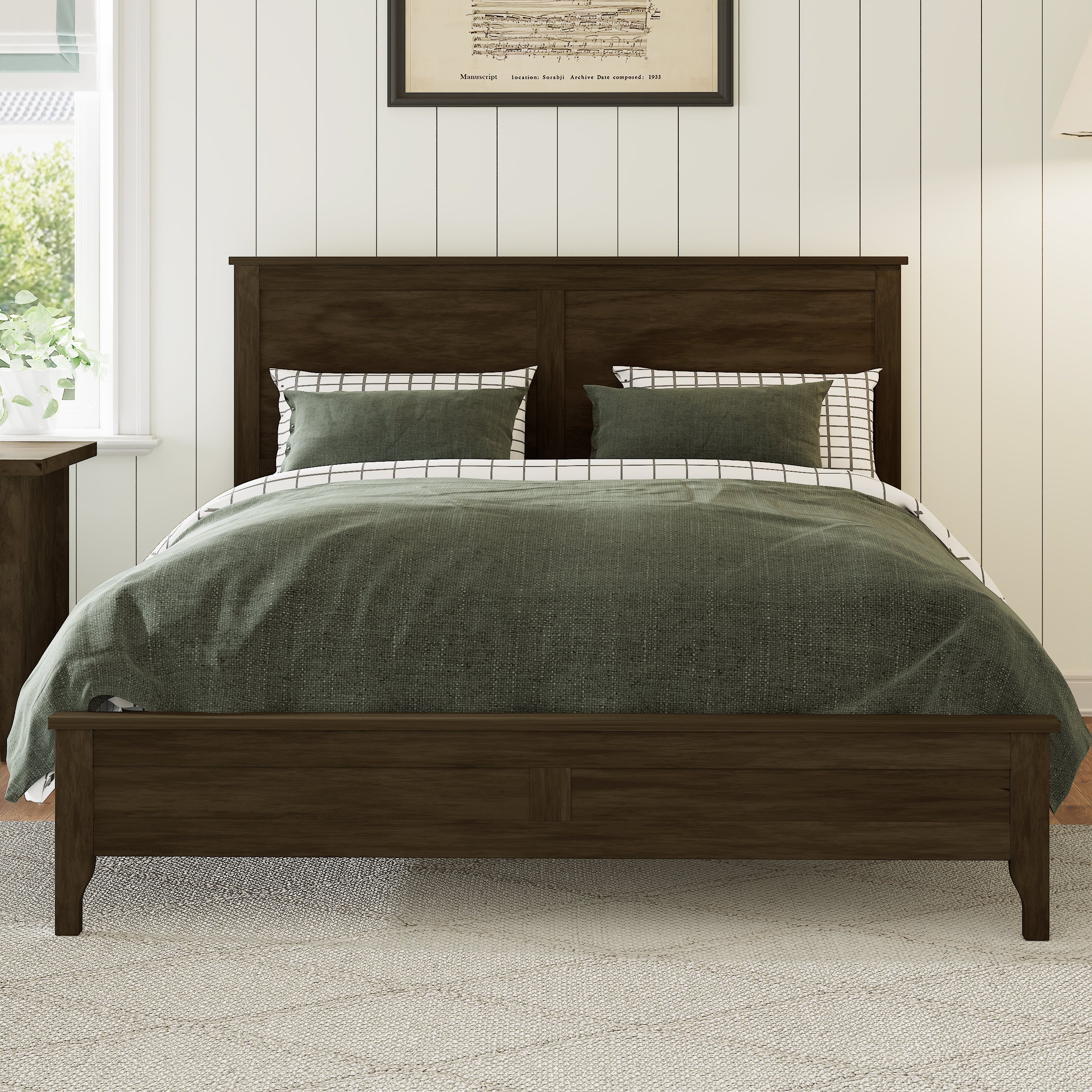 Modern Solid Wood Full Platform Bed w/ Slats - No Box Spring, Espresso