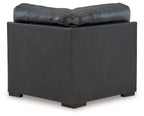 Dark gray leather-look wedge armchair with back panel and square legs