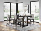 Dining set with rectangular counter table and four barstools with gray seats