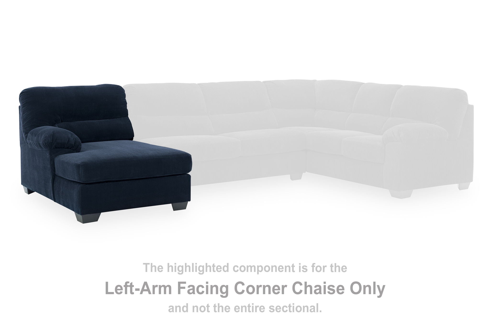 Navy corner chaise section with backrest and extended chaise seat