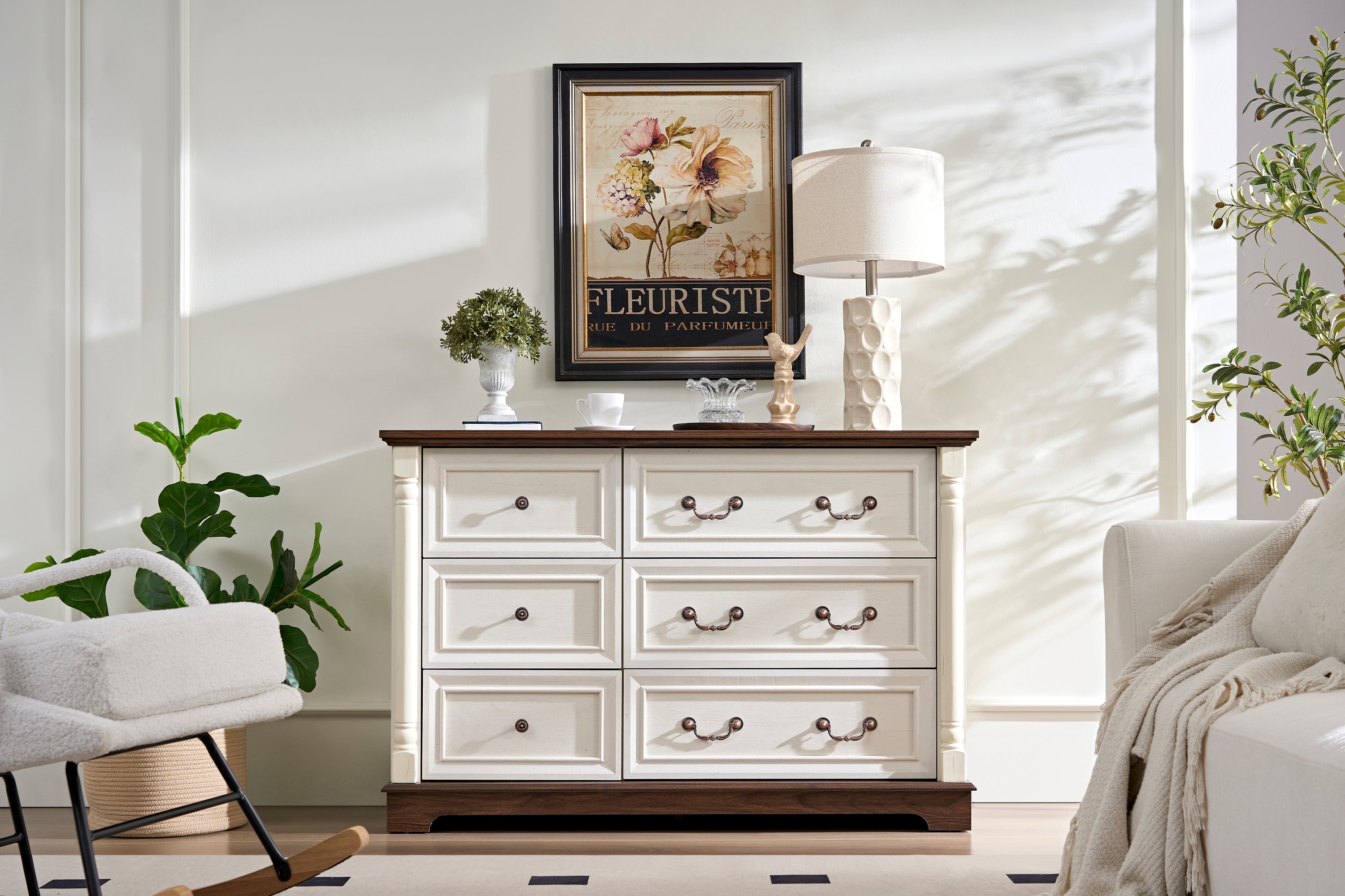 Farmhouse 6 Drawer Dresser - Rustic Wooden Bedroom Storage Chest