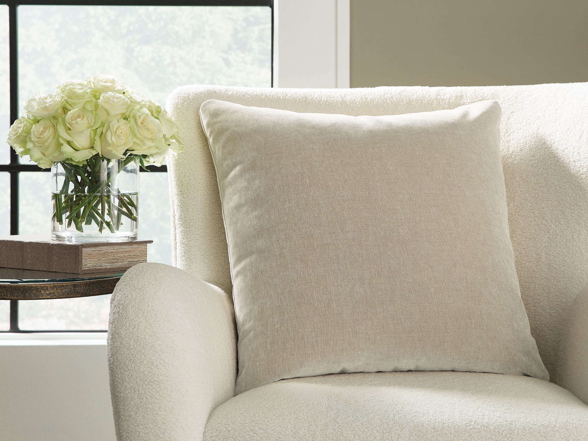 Jaxkins square pillow in off-white fabric