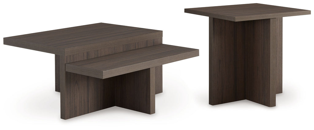 Set of 2 brown occasional tables with rectangular tops and tapered legs