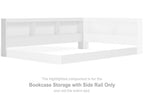 White bookcase storage unit with side rail and open shelving