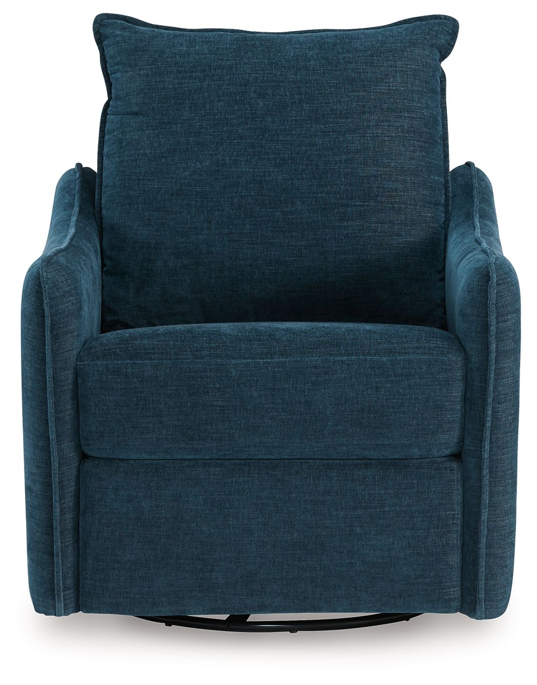 Navy swivel power recliner with tall backrest and thick arm padding
