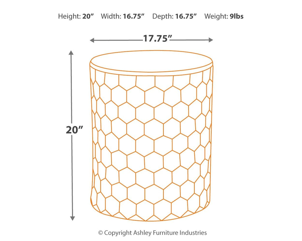 Dimension diagram of round stool: height 20 in, width 17.75 in
