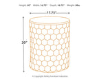 Dimension diagram of round stool: height 20 in, width 17.75 in