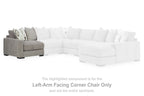 White left-arm facing corner chair section with tufted seat and throw cushions