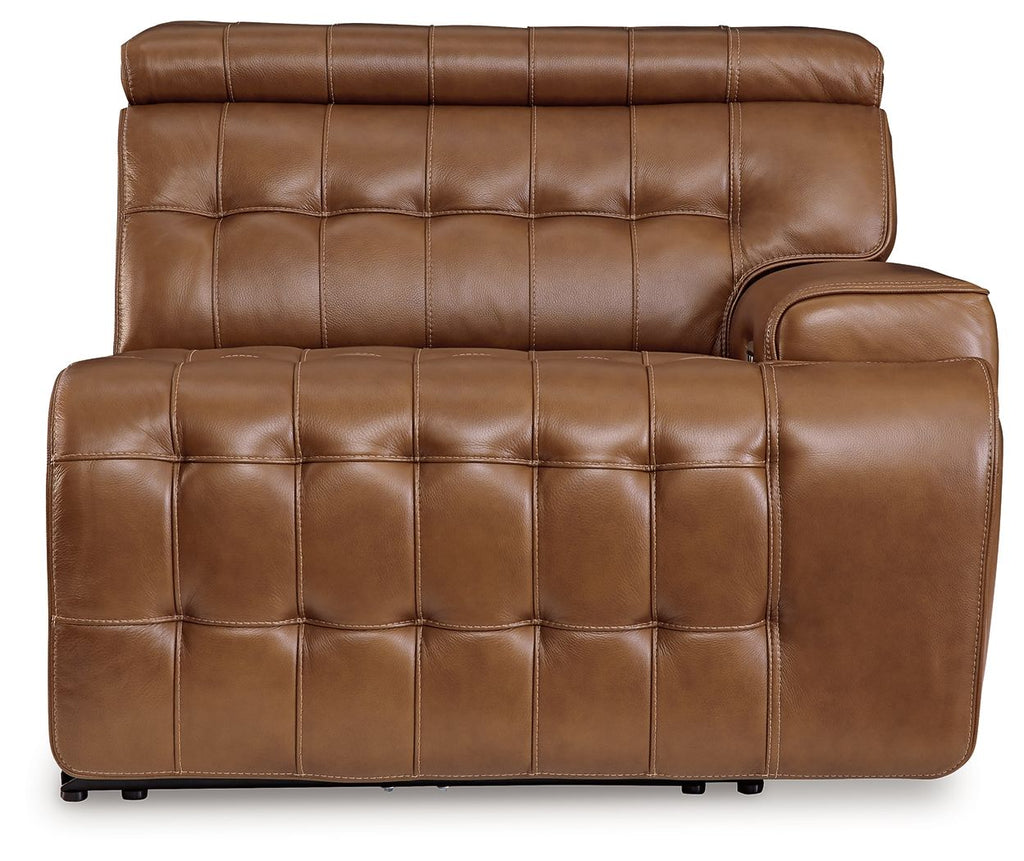 Chocolate brown power wall recliner with tufted cushioned back and track arms