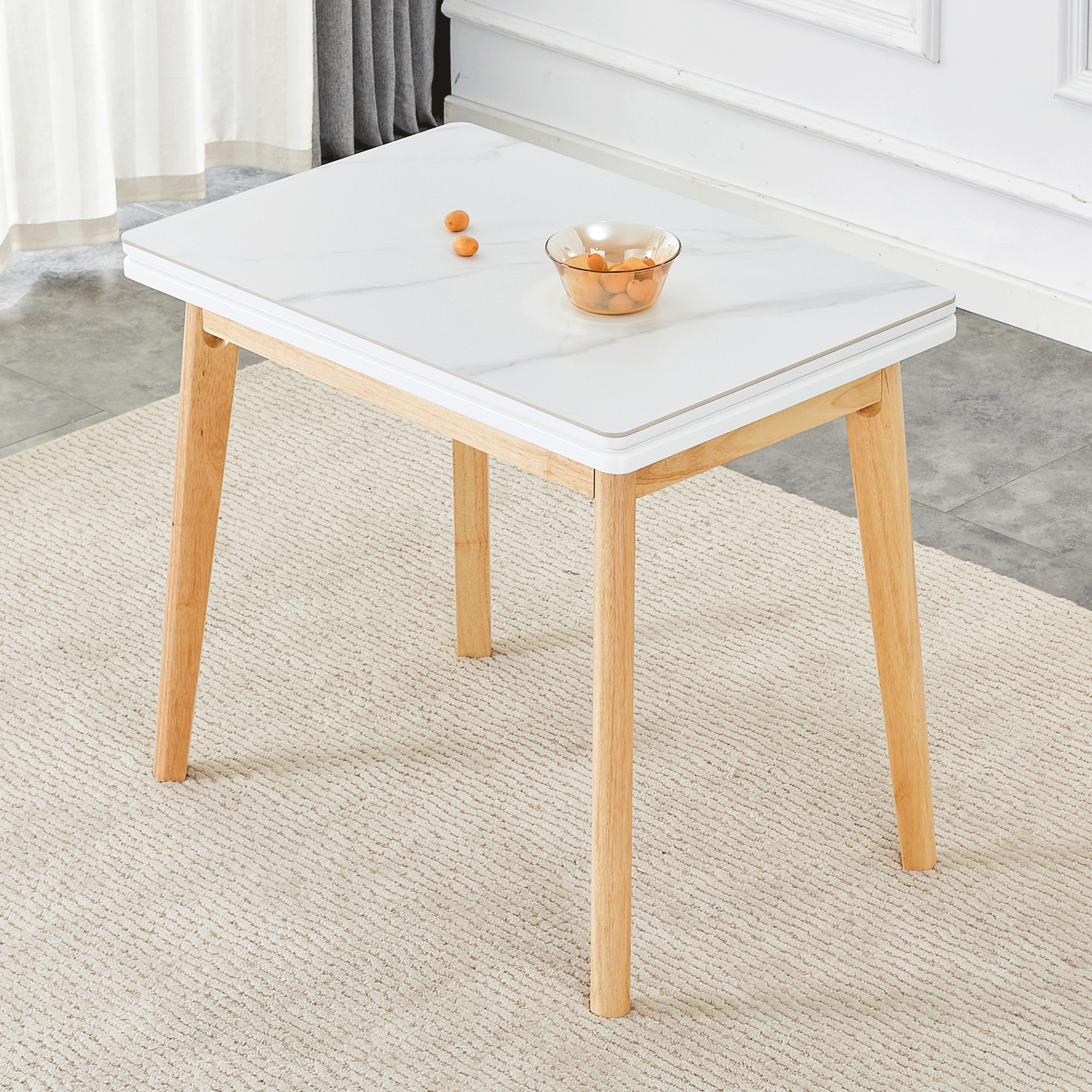 Foldable Sintered Stone Table - Rubber Wood Legs