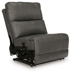 Dark gray armless power recliner with adjustable headrest and padded footrest