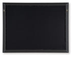 Framed wall art backing with black panel and hanging hardware on the frame.